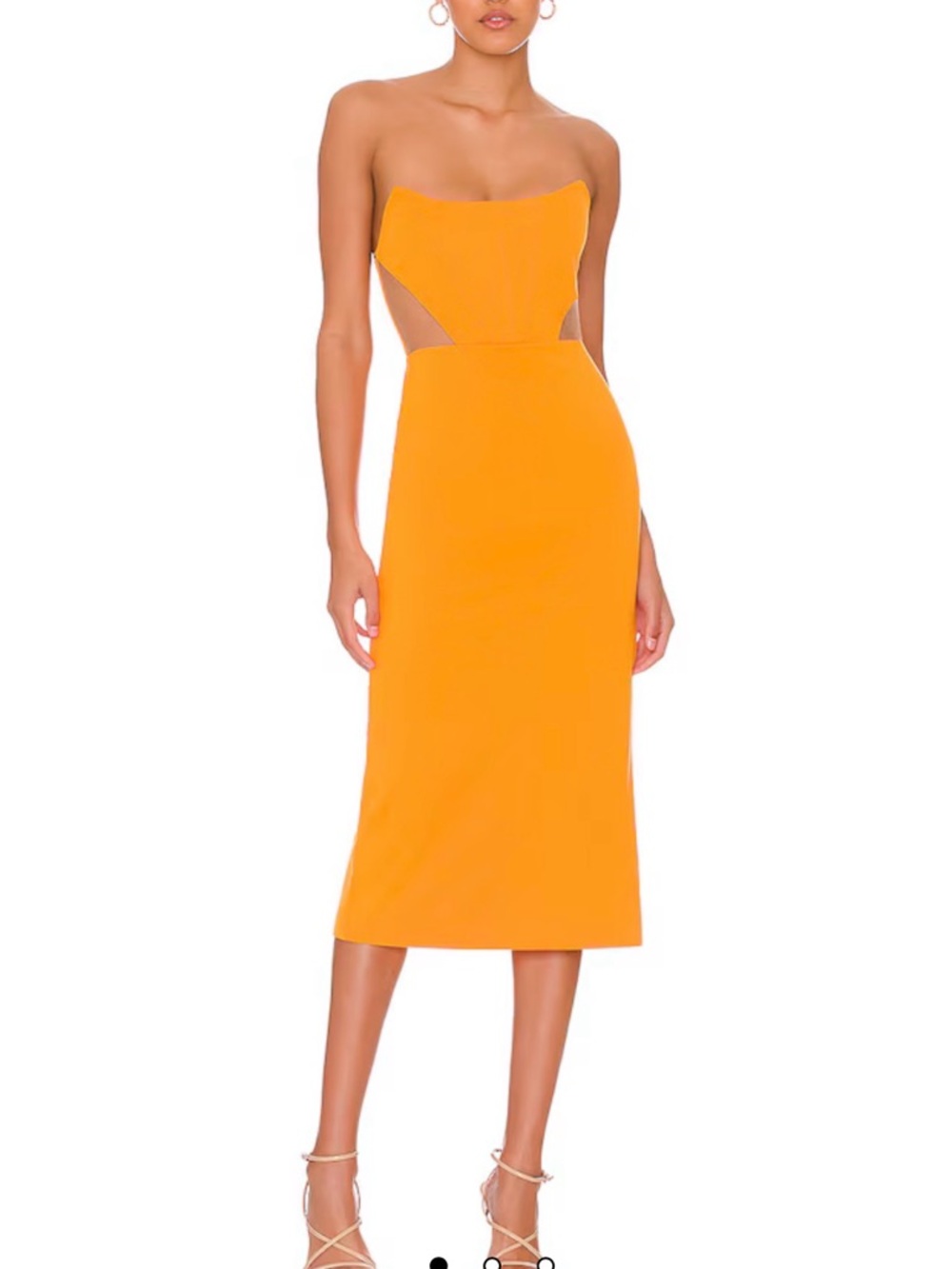 NWT NBD REVOLVE
Leighton Midi Dress
Strapless Mesh in Orange
Size S